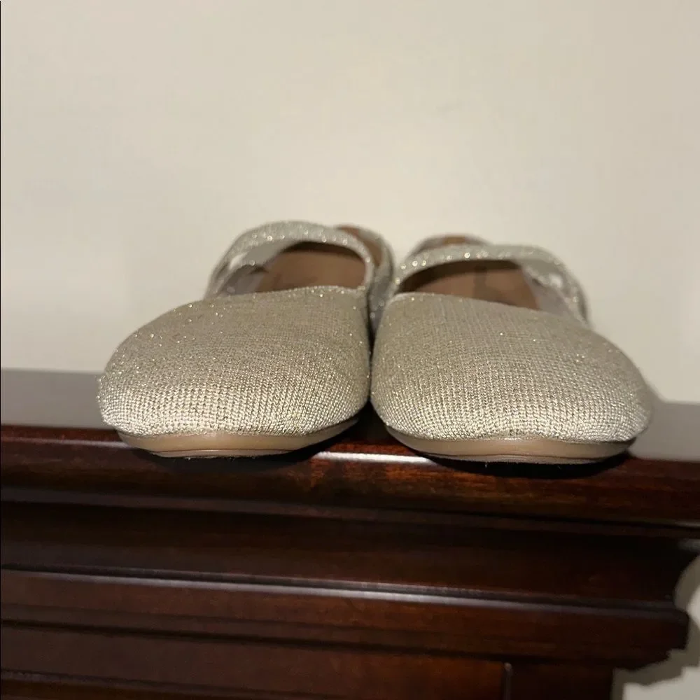AEROSOLES 8.5 BOAZ Tan Gold Metallic Comfortable Knit Mary Jane Ballet Flats